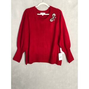 CeCe Crew Neck Sweater Women's 3X Rhinestone Bow Red NEW